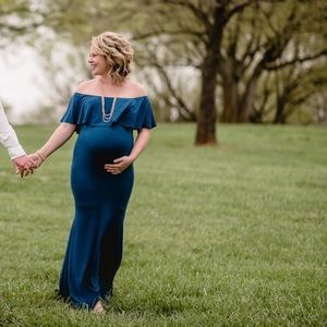 PinkBlush Teal • Ruffle • Off the Shoulder • Mermaid • Maternity • Gown